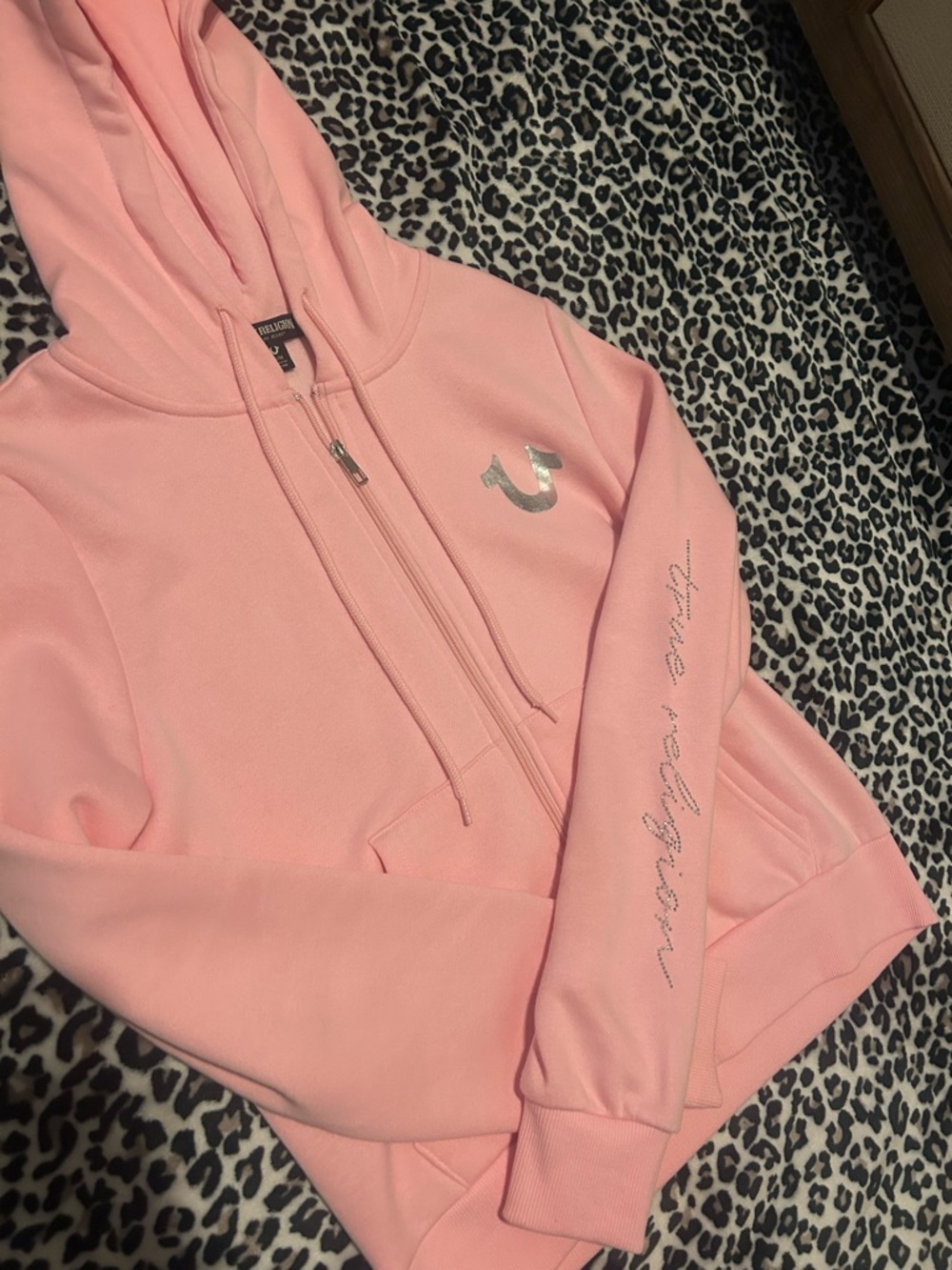 True Religion light Pink Rhinestone Script zip up - Picture 6 of 7